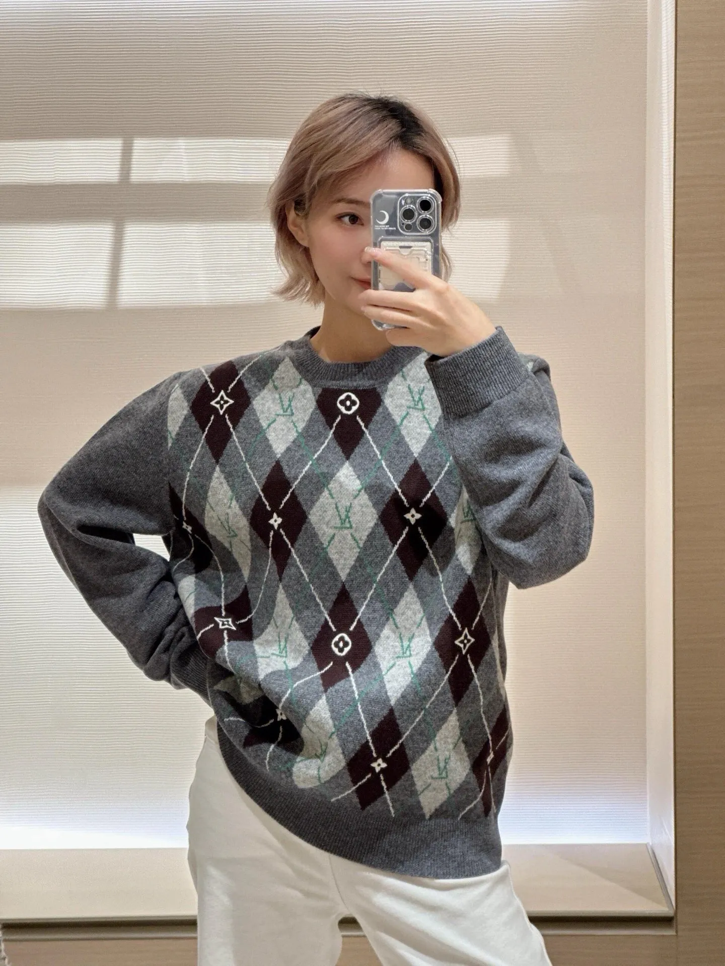 Louis Vuitton/Louis Vuitton 25Fw diamond jacquard woolen sweater